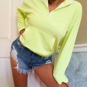 New With Tags Women’s Lounge Neon Green Yellow Fleece Collared Zip Up Sweater